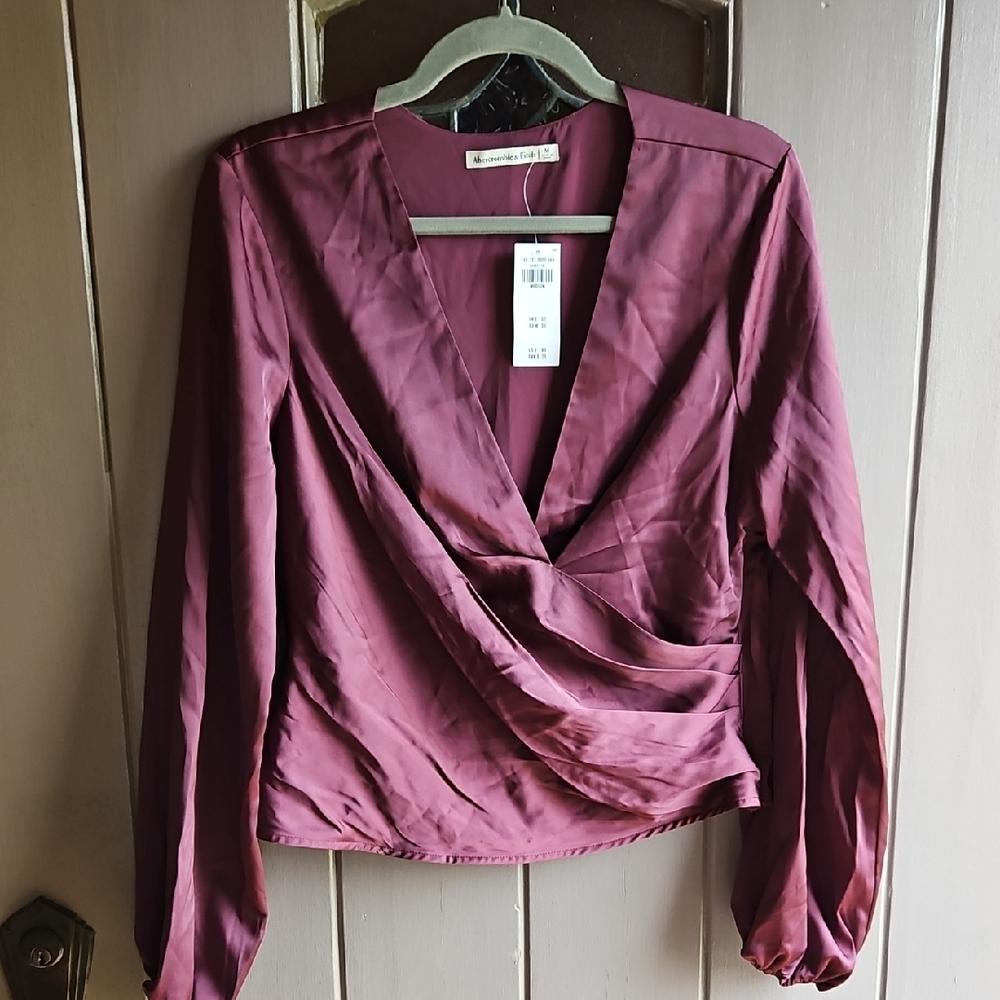 NWT Abercrombie & Finch Faux Wrap Satin Blouse